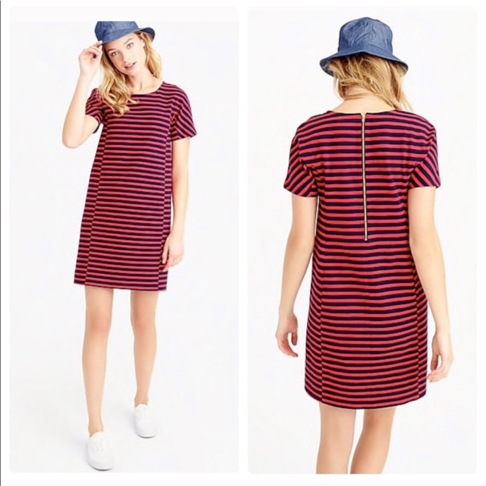 JCREW Navy/Red Striped Tshirt Dress